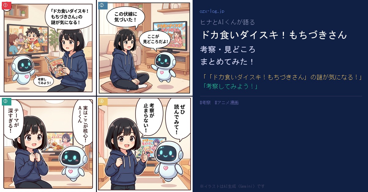 ドカ食いダイスキ！もちづきさん ヒナとAIくんの考察4コマ