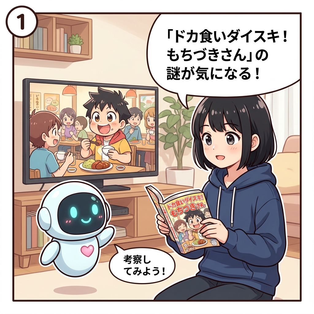 ドカ食いダイスキ!もちづきさん 4コマ ①