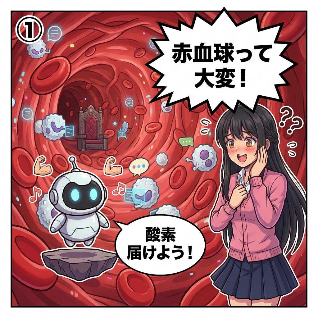 ヒナ「赤血球って大変!」AIくん「酸素届けよう!」