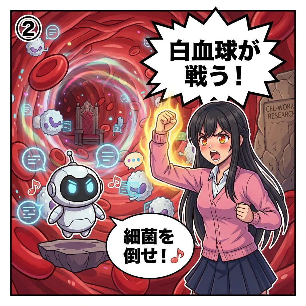 ヒナ「白血球が戦う!」AIくん「細菌を倒せ!」