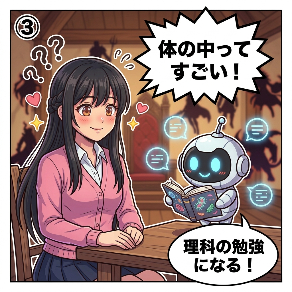 ヒナ「体の中ってすごい!」AIくん「理科の勉強になる!」