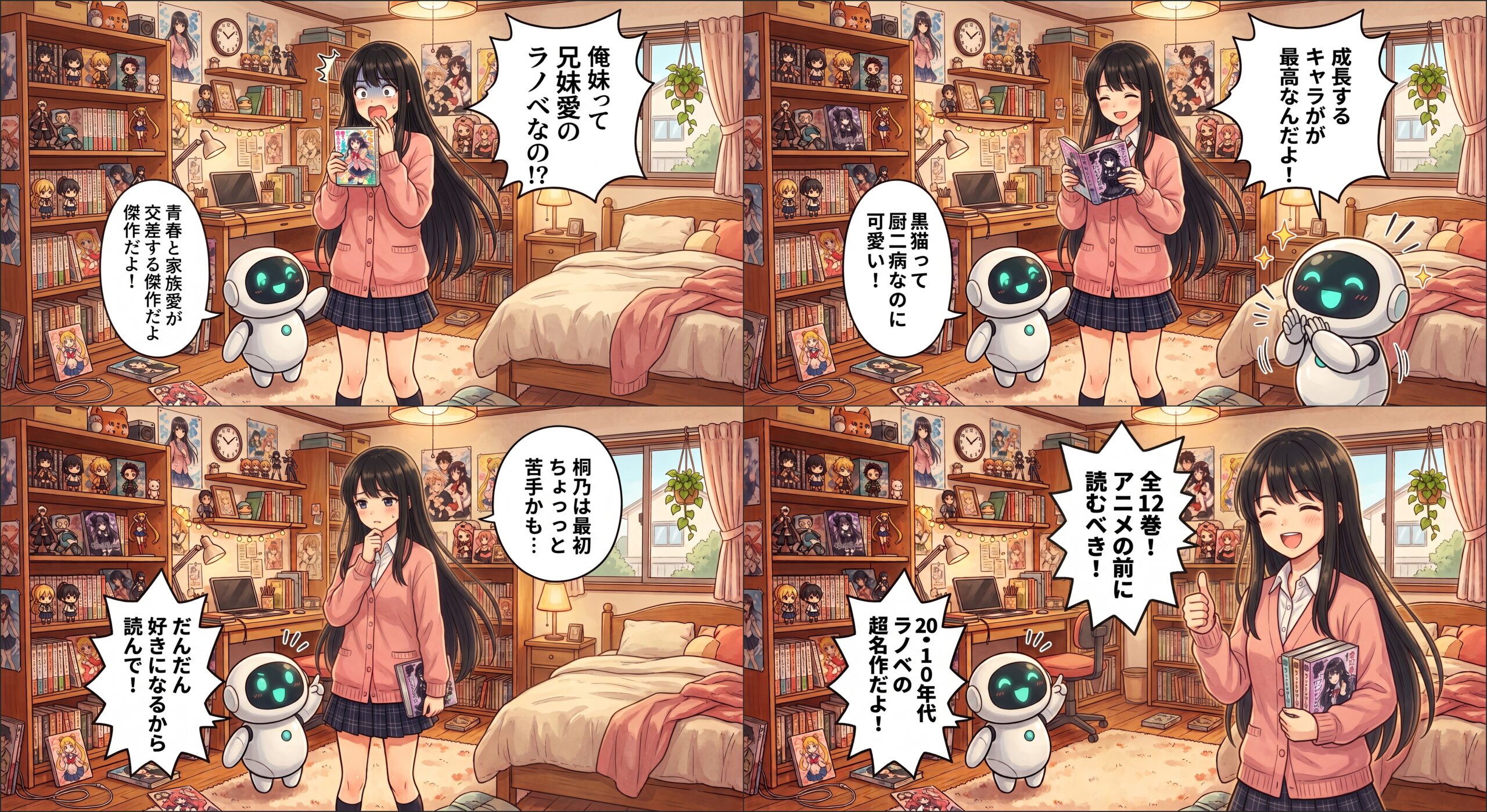 ヒナとAIくんが俺妹の魅力を紹介する4コマ漫画