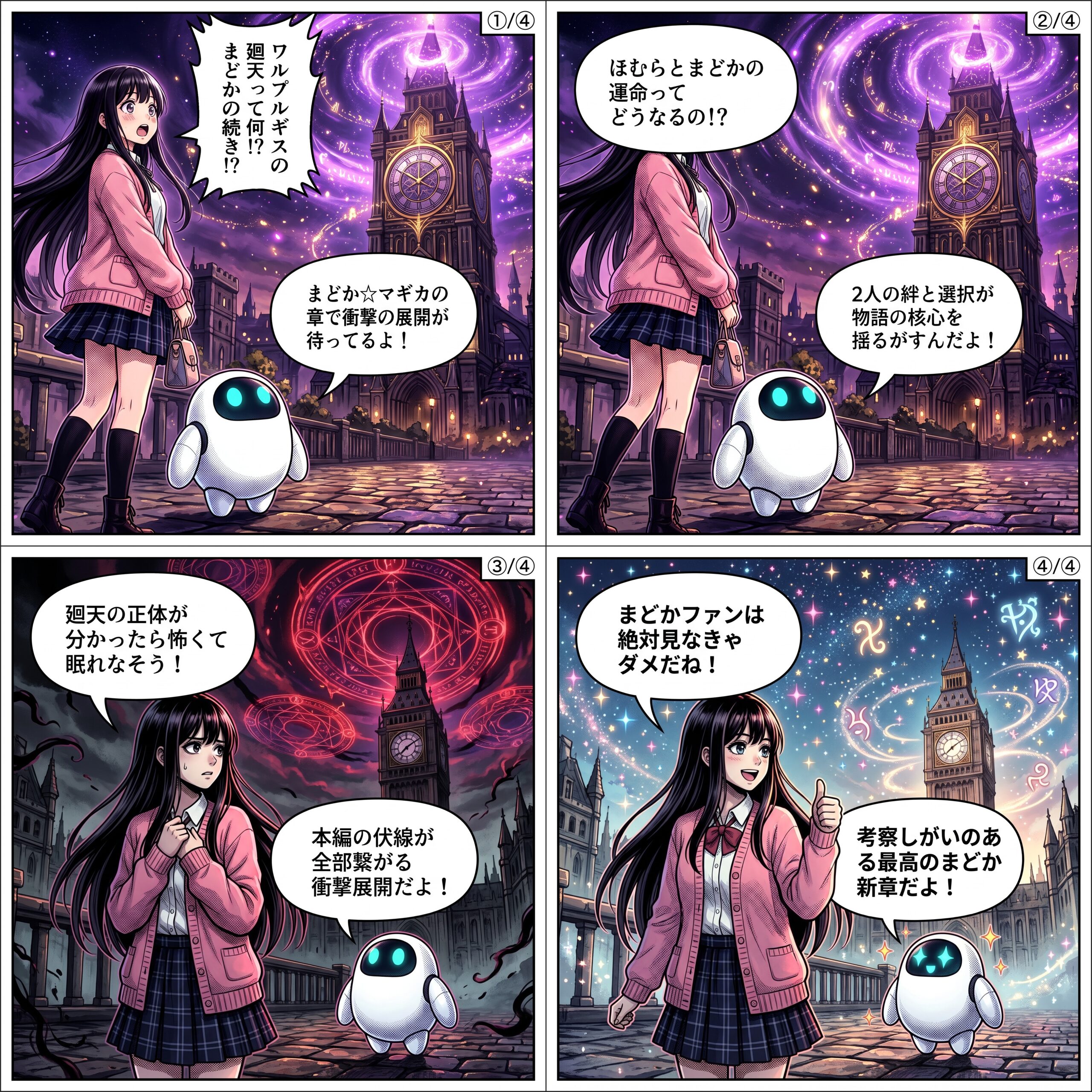 ヒナとAIくんがワルプルギスの廻天を紹介する4コマ漫画