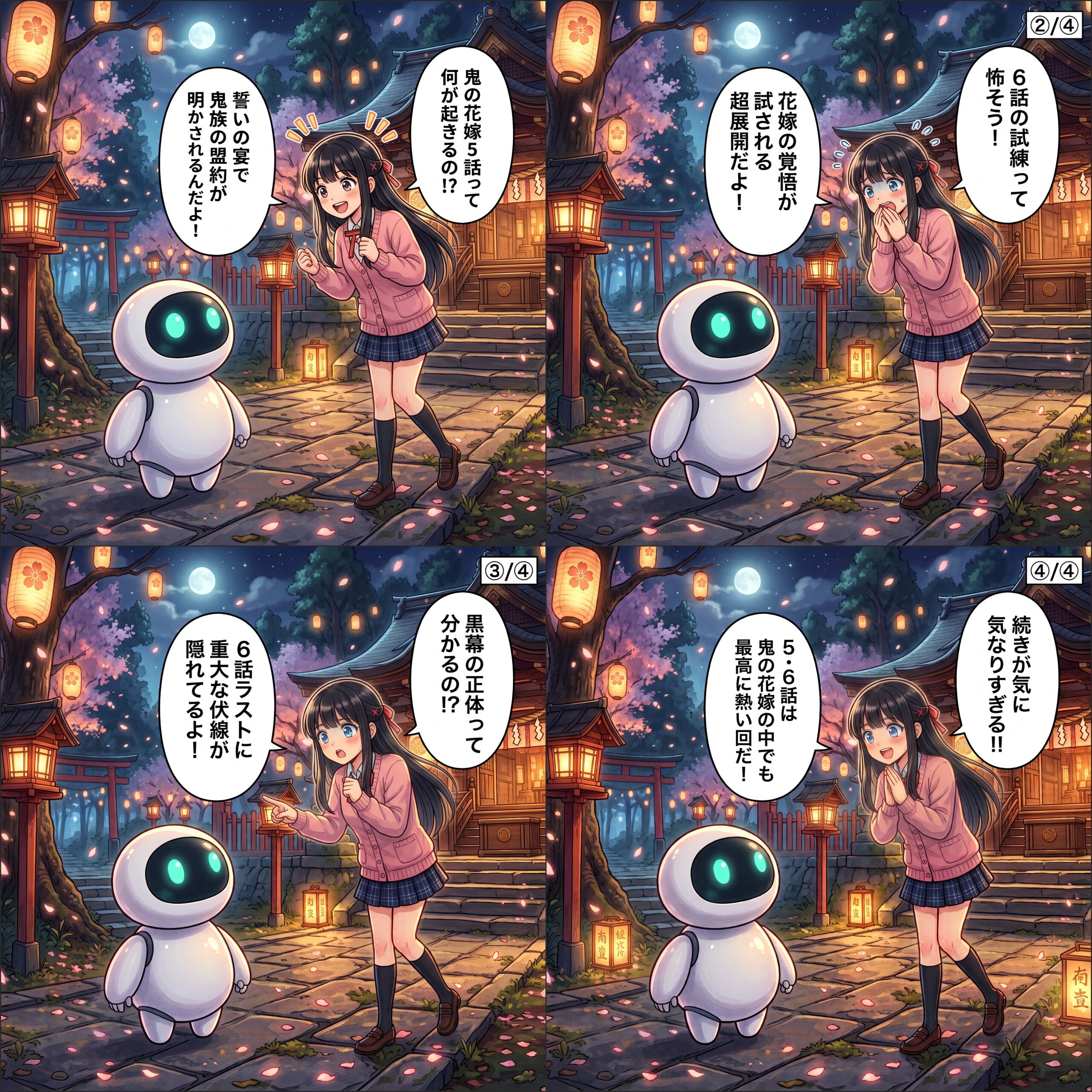 ヒナとAIくんが鬼の花嫁5・6話を紹介する4コマ漫画