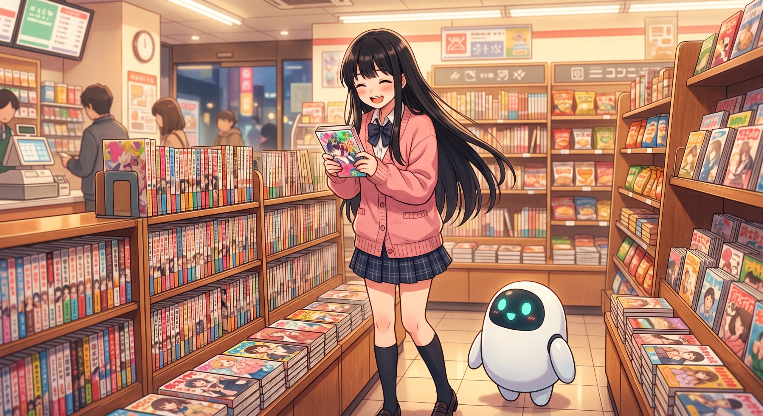 ヒナとAIくんがSAKAMOTO DAYSを紹介するイラスト