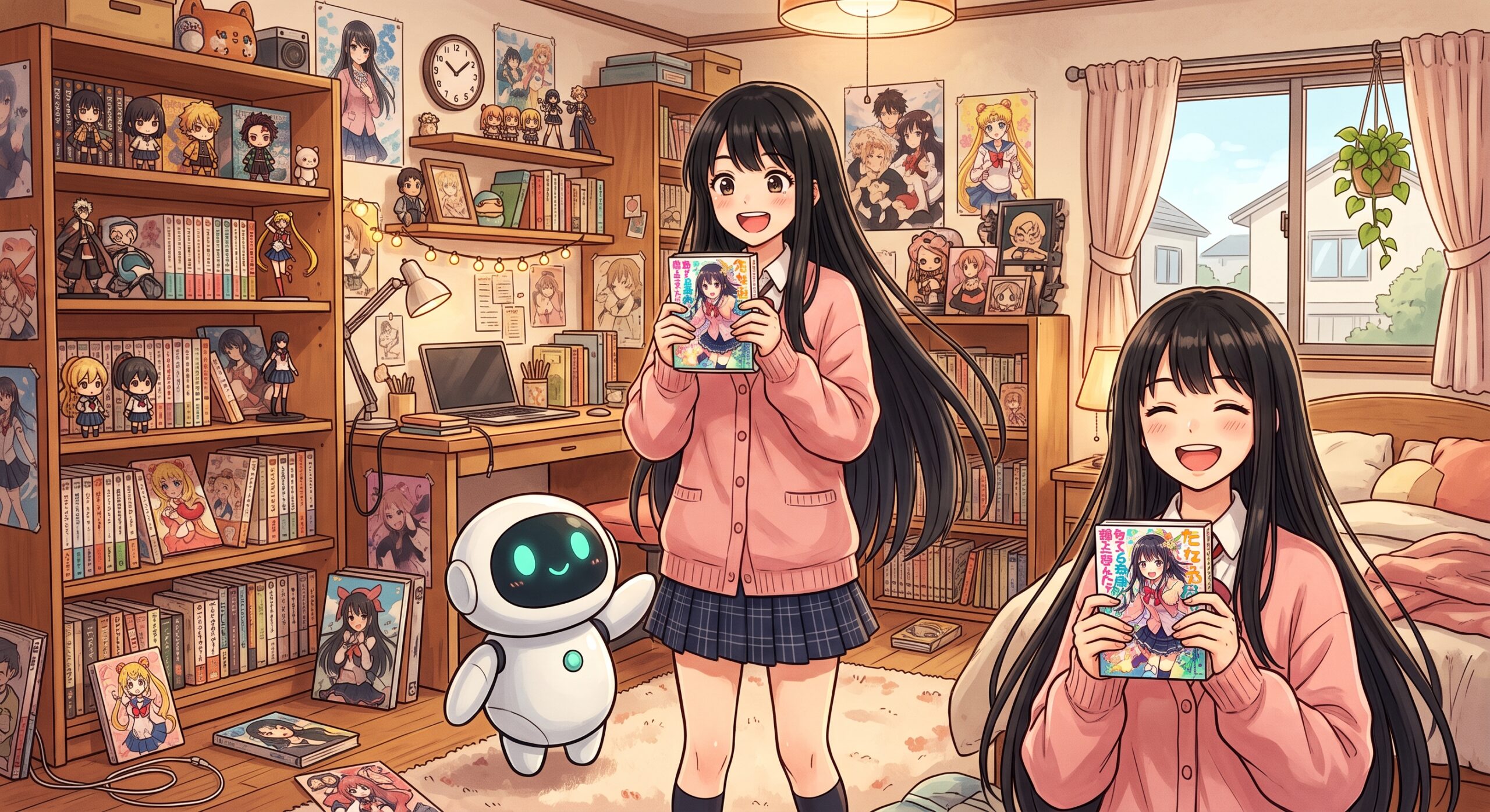 ヒナとAIくんが俺の妹がこんなに可愛いわけがないを紹介するイラスト