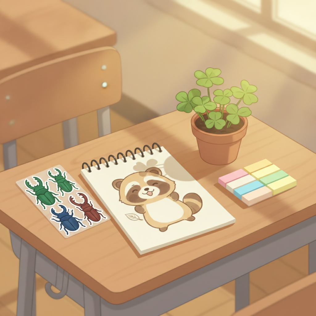 女の園の星 5巻 世界観イメージイラスト（職員室のデスク周り）