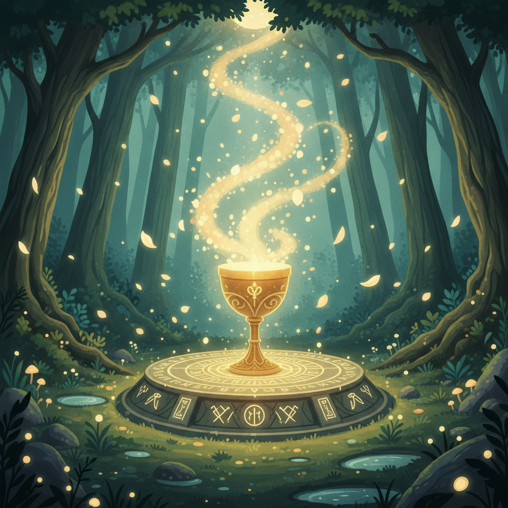 聖なる器をイメージした幻想的なイラスト