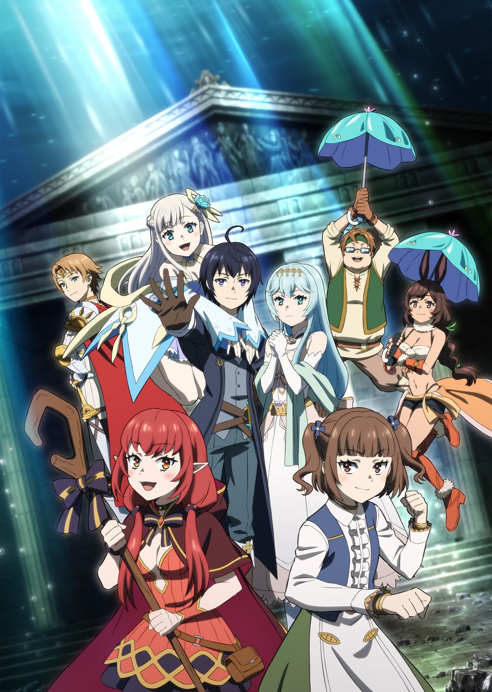 本ビジュアル(2026年9月4日公開)。マコトのクラスメイトや、異世界で出会う仲間たちも描かれている(出典:アニメ公式サイト) 信者ゼロの女神サマと始める異世界攻略