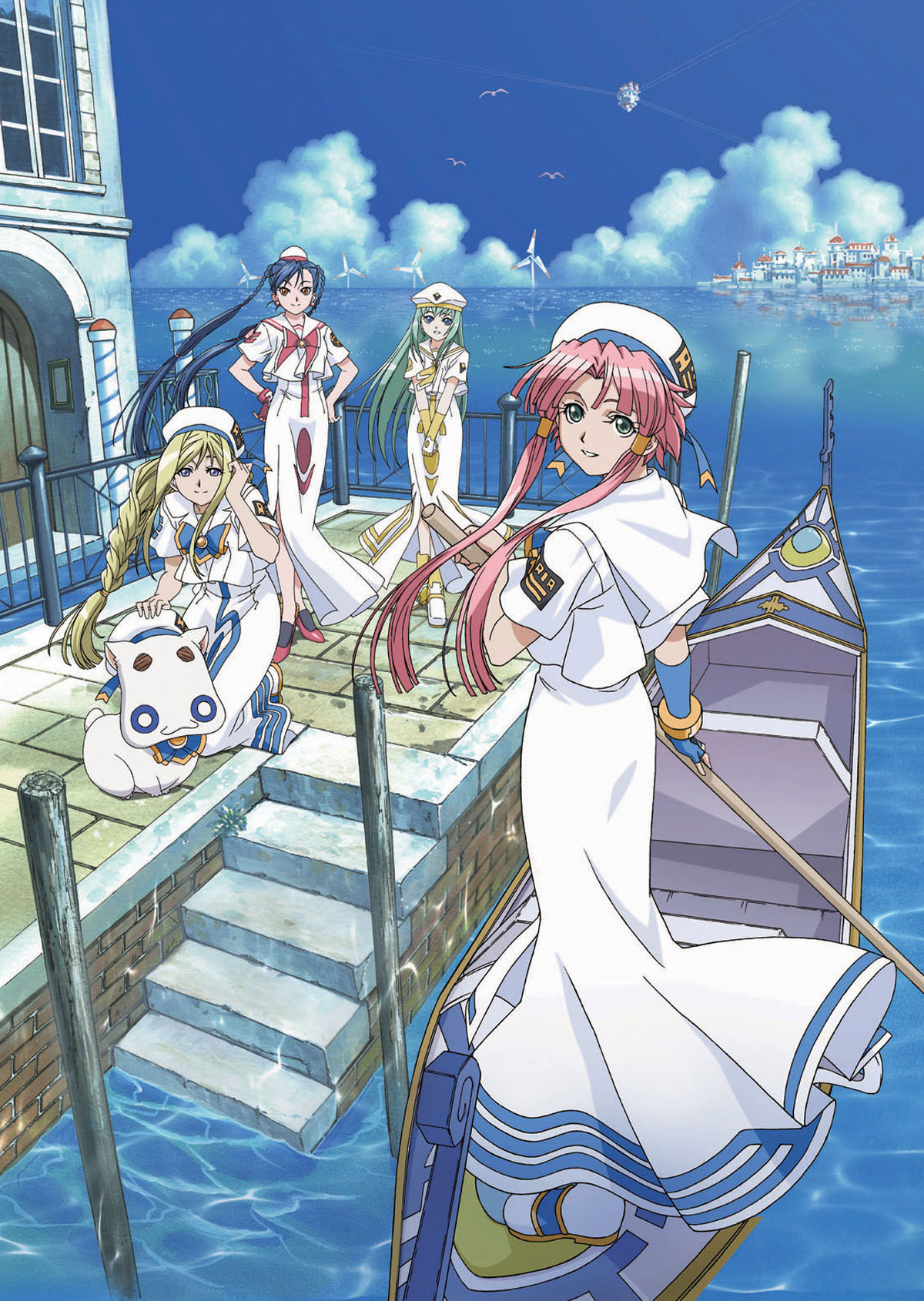 ARIA The ANIMATION公式ビジュアル。ゴンドラの灯里と水辺に集まる登場人物