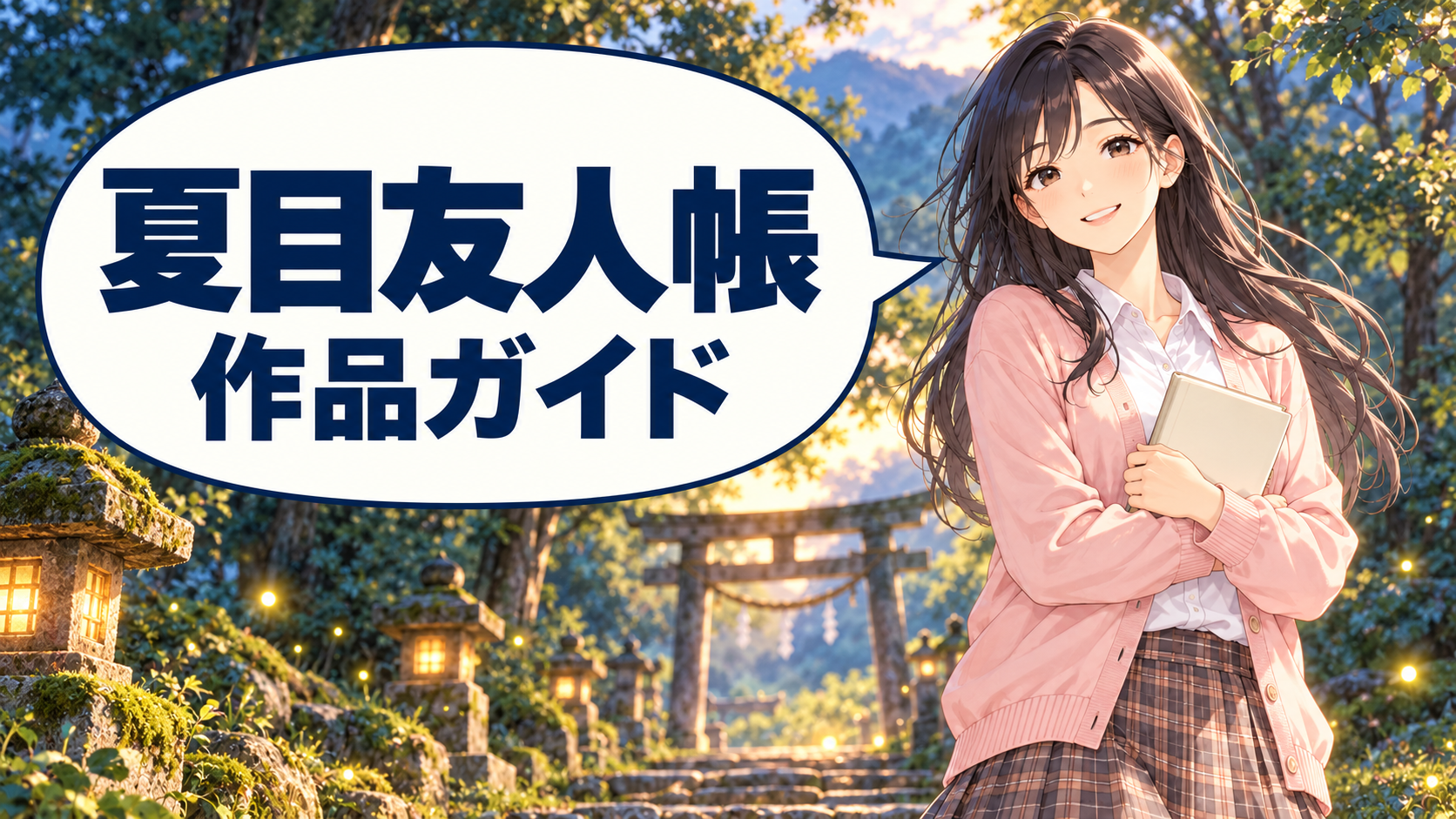 natsume-yujinchoの作品ガイドを案内するハルカ（AI生成イメージ）