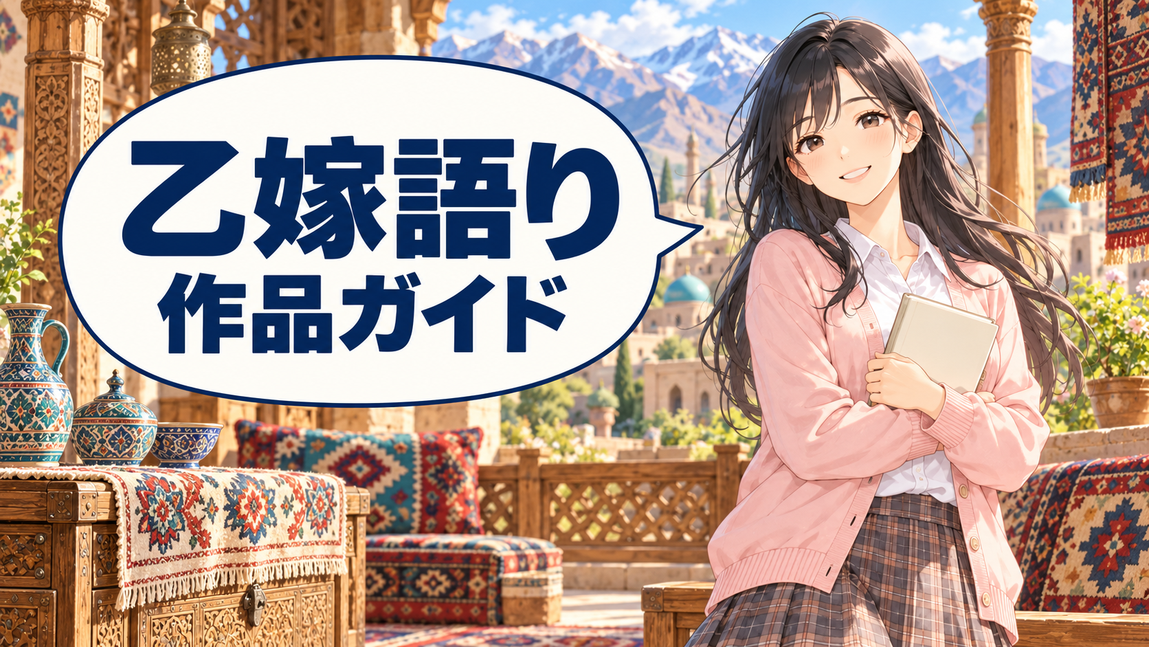 otoyomegatariの作品ガイドを案内するハルカ(AI生成イメージ)
