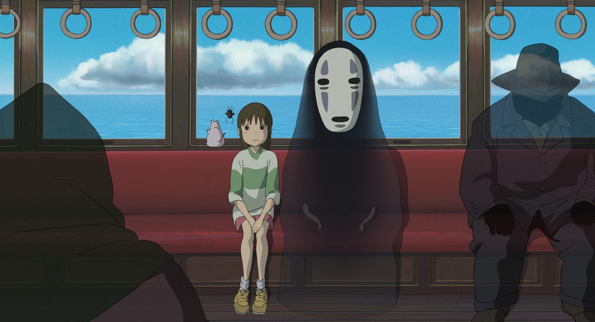 千と千尋の神隠し 電車に乗る千尋とカオナシ(スタジオジブリ公式 作品静止画)© 2001 Hayao Miyazaki/Studio Ghibli, NDDTM